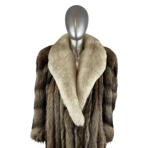 Raccoon Coat, Silver Tip, w/Blue Fox Collar, Size XXL, Certified Vintage Fur w/Storage Bag and Appraisal