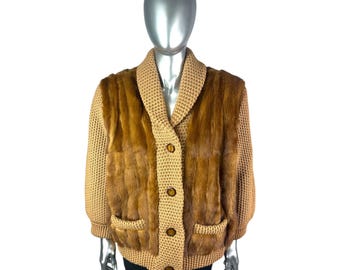 Wild Type MINK Cardigan, Knitted Sleeves, Sz L/P, Certified Vintage Fur w/Storage Bag