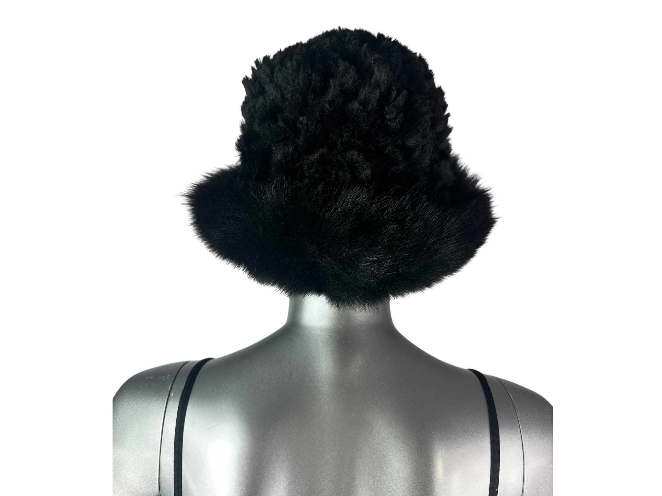 Black Knitted REX RABBIT Hat W/black FOX Trim, One Size 22 