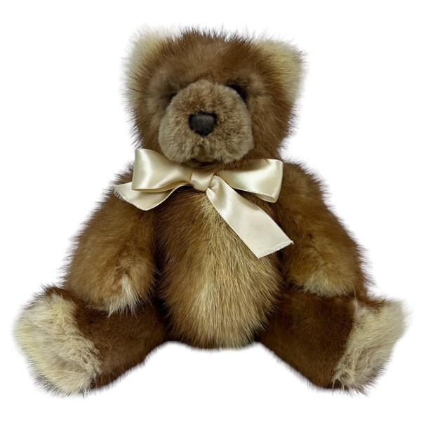 Genuine AUTUMN HAZE w/Pearl MINK Jointed Teddy Bear, 10”, Certified Vintage Fur