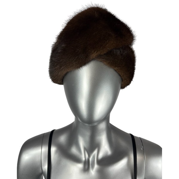 Mahogany MINK Turban Hat, Size M/L- 23”, Certified Vintage Fur