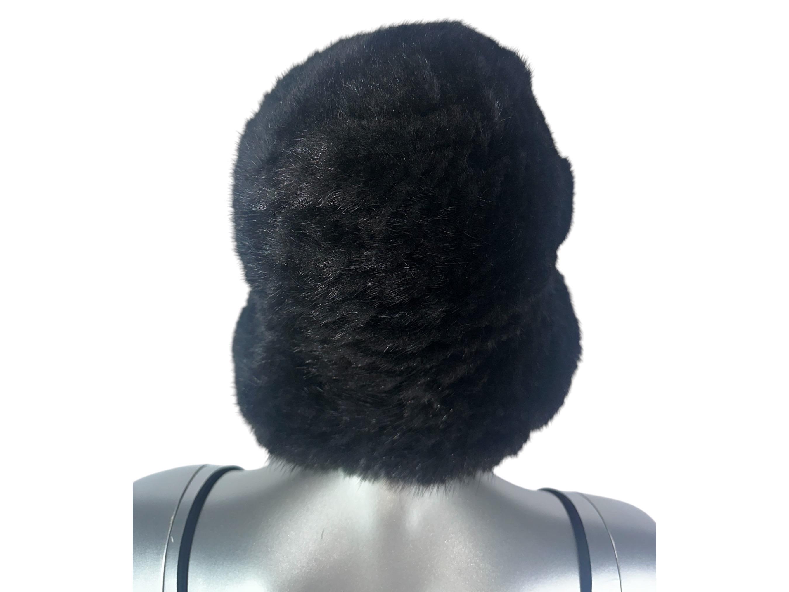 RANCH MINK Knitted Hat, Size 21”-23” w/Stretch, Certified Vintage Fur RANCH MINK Knitted Hat W/brim & Rosette, Size M/L, Certified  main image 3