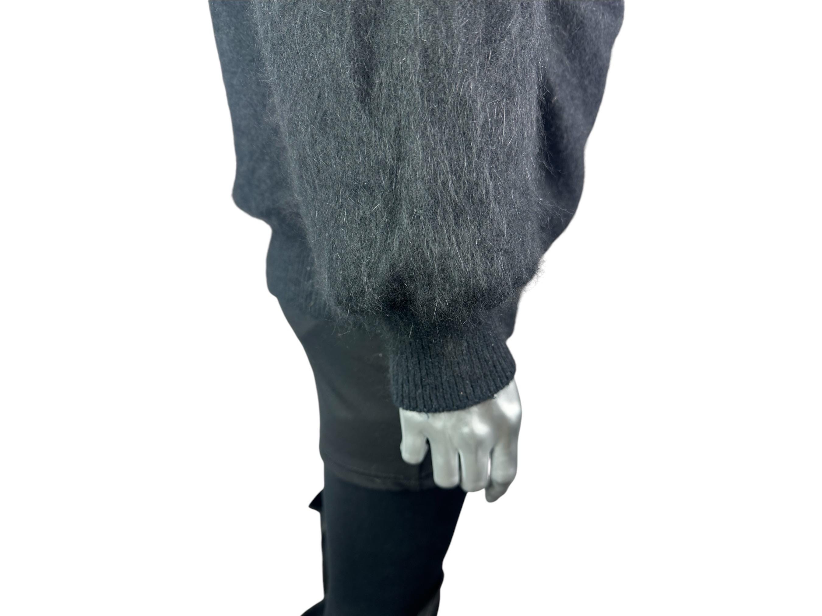 Black ANGORA Sweater W/black FOX Trim, Size M, Certified Black ANGORA Sweater W/black FOX Trim, Size M, Certified