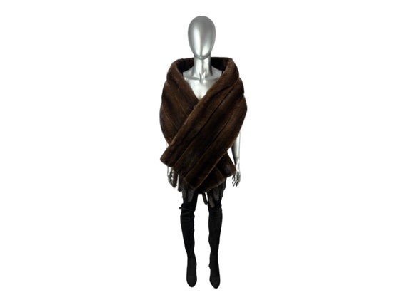 Dark MAHOGANY MINK Straight Stole w/Tails, One Si… - image 2