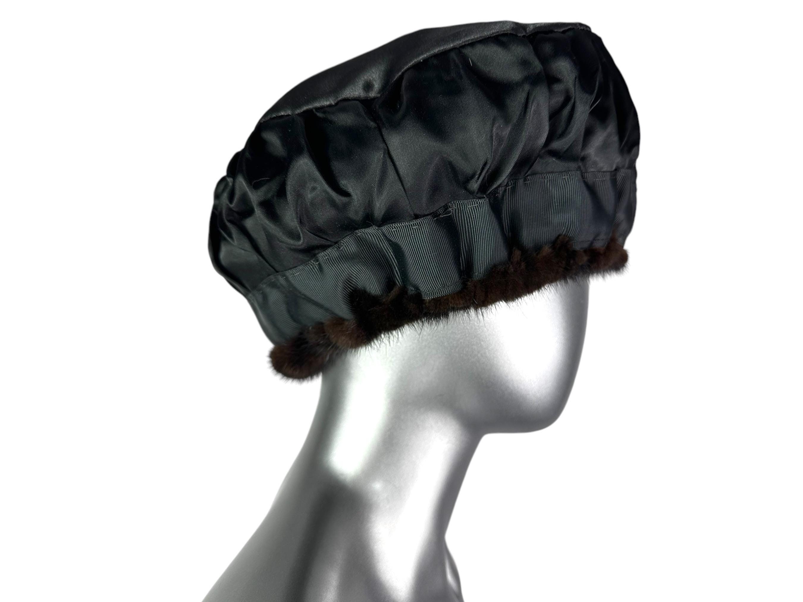 7675 Knit Ranch Mink Beret W/mink Rosette Silver Blue Ranch Mink Fur Hat Size L Silk Satin Lining | eBay main image 4