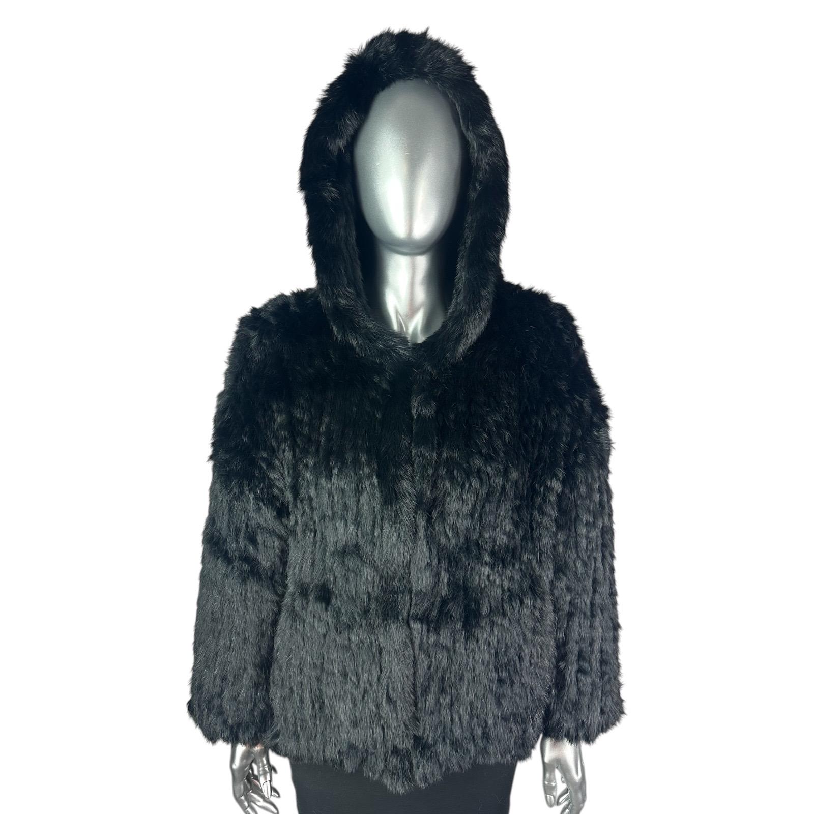 Rabbit Fur Black Cardigan - Etsy Norway