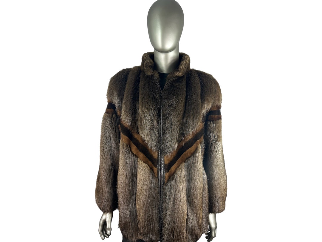 【新品 未使用品】MASSINI ☆ ミンク×ビーバー　ファージャケット 42 メンズビーバージャケット（ミンクインセット付き）、XLサイズ、認定