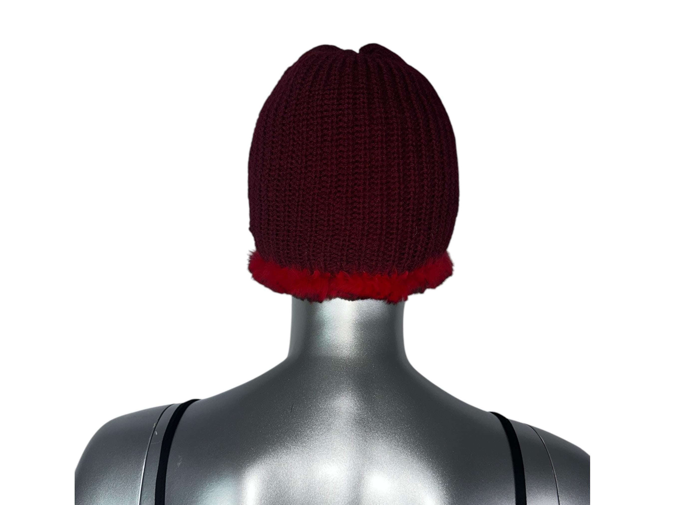 Red Knitted REX RABBIT Hat, One Size 21”-24” W/stretch  display picture 3