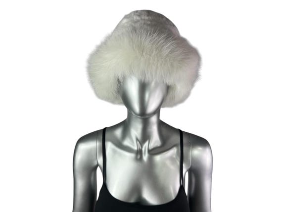 White Knitted REX RABBIT Hat W/white FOX Trim, One Size 21  display picture 3