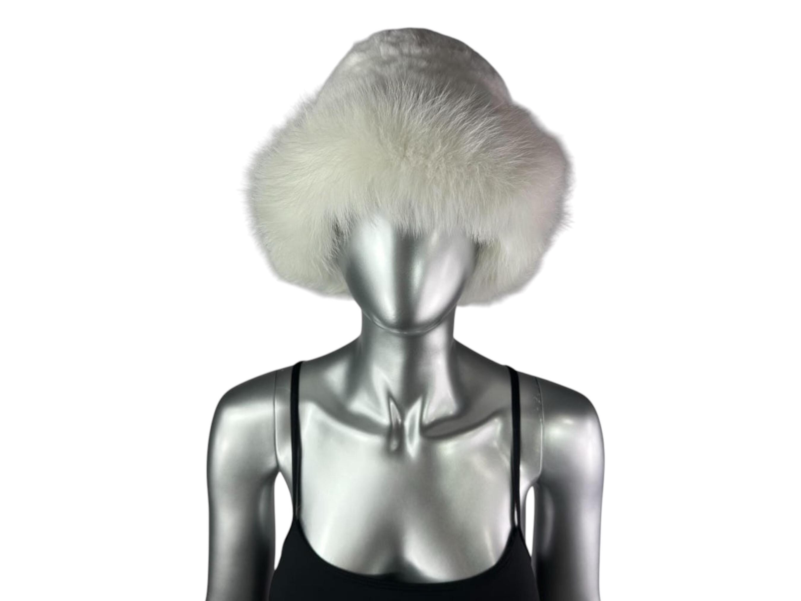 White Knitted REX RABBIT Hat W/white FOX Trim, One Size 21  display picture 2