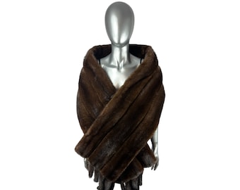 Dark MAHOGANY MINK Straight Stole w/Tails, One Size, 74” L, Certified Vintage Fur w/Storage Bag