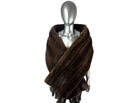 Dark MAHOGANY MINK Straight Stole w/Tails, One Si… - image 1