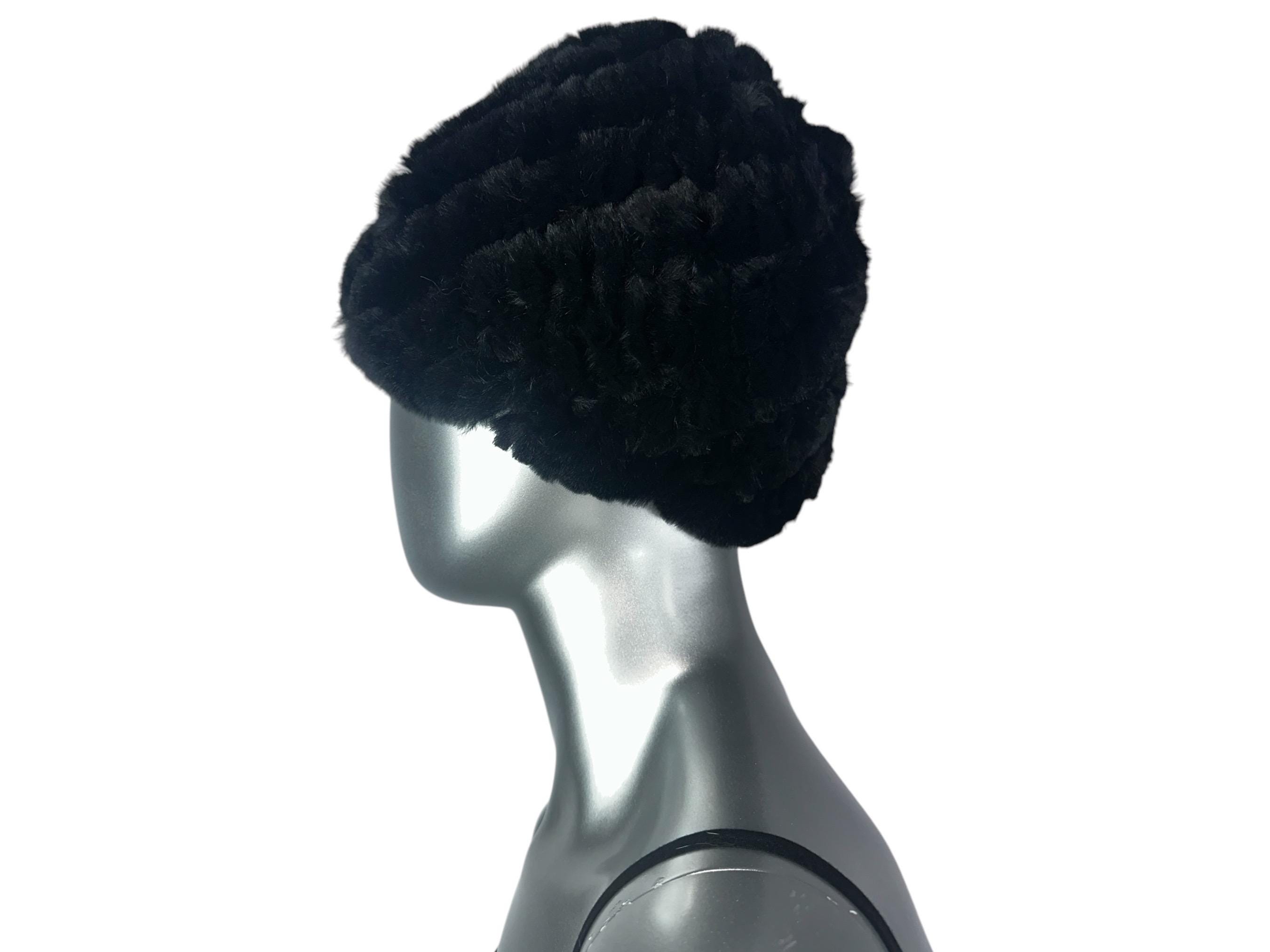 Black Knitted REX RABBIT Hat, One Size 21”-24” W/stretch  display picture 2