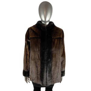 MAHOGANY MINK Corduroy Style Jacket, w/Ranch Mink Trim, SAGA Mink, Size S, Certified Vintage Fur w/Storage Bag and Appraisal