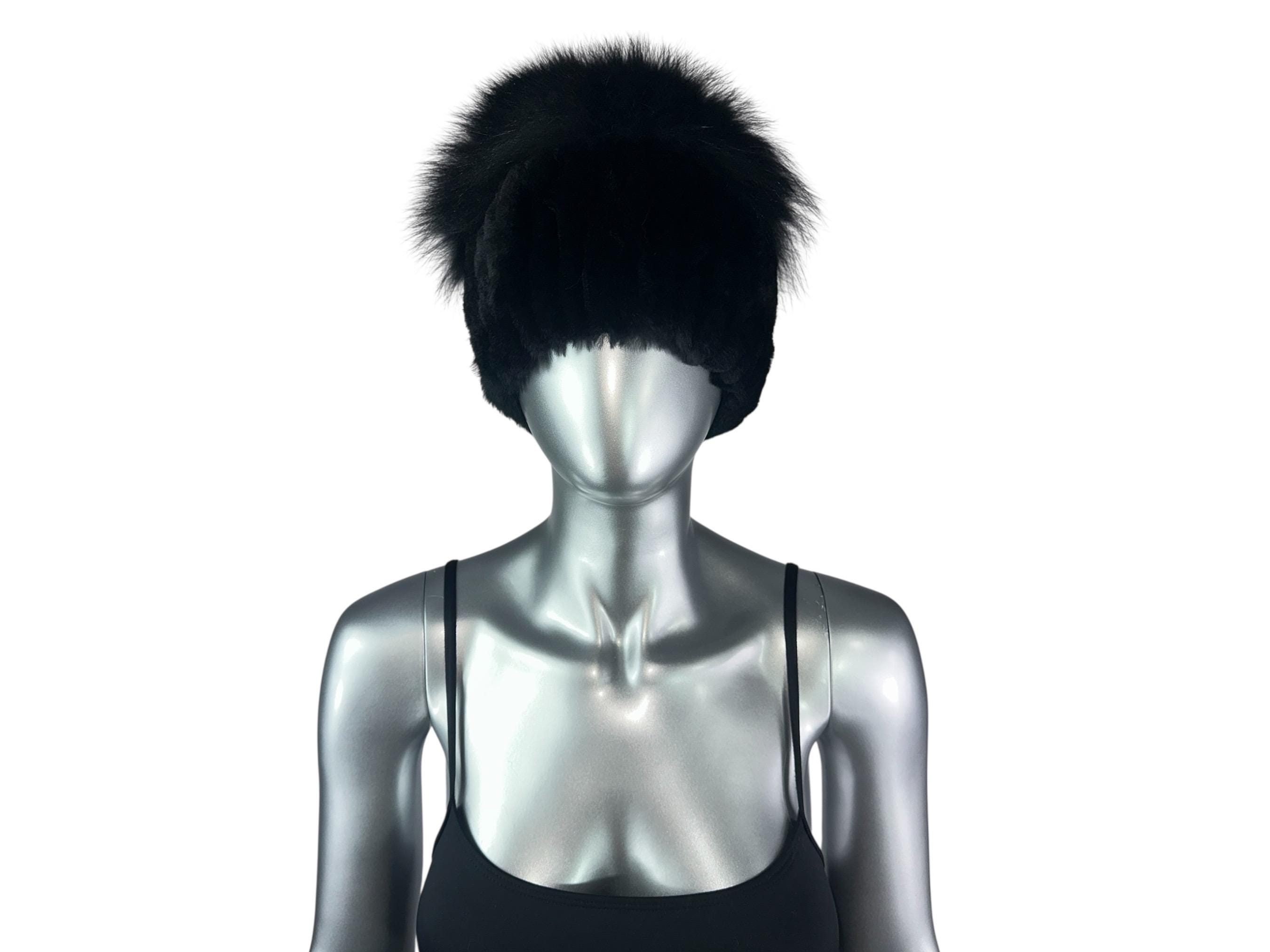 Black REX RABBIT Hat W/black FOX Crown, One Size 21-24” W  display picture 3