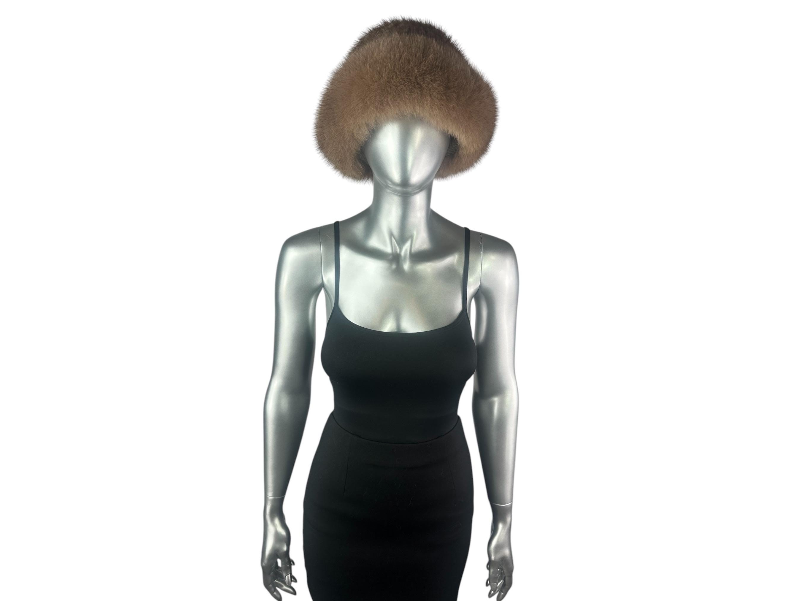 PASTEL MINK Knitted Hat w/ BROWN FOX Trim, 26” Adjustable, Certified Vintage Fur RANCH MINK Knitted Hat W/fox, Size XXL-27” Adjustable Band  main image 2