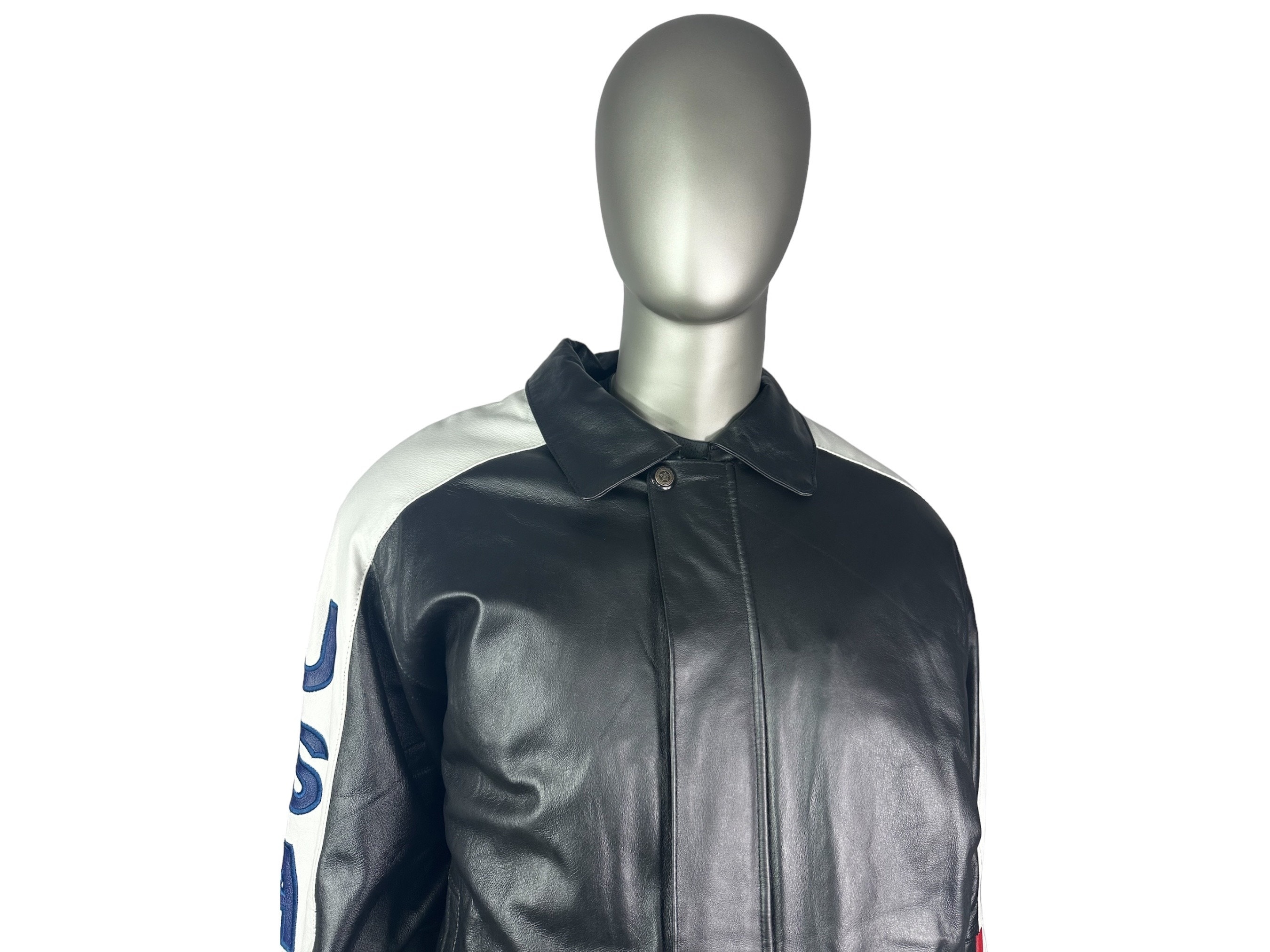 Veste Bomber Homme Cuir Multicouleur Drapeau Américain Fermeture Éclair Fermeture Américaine