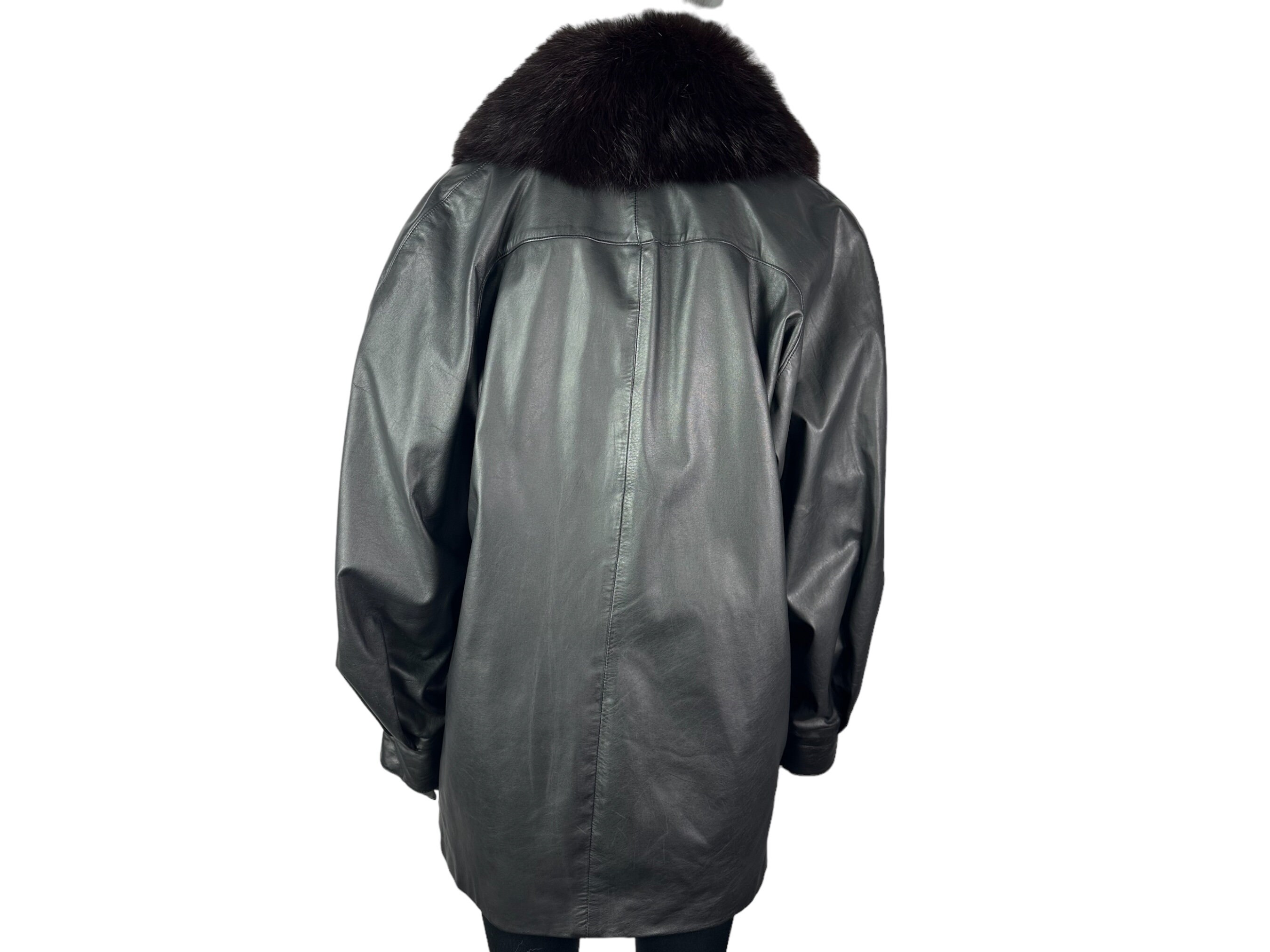 Black LAMB Leather Jacket W/black FOX Collar, Size 12, M/L