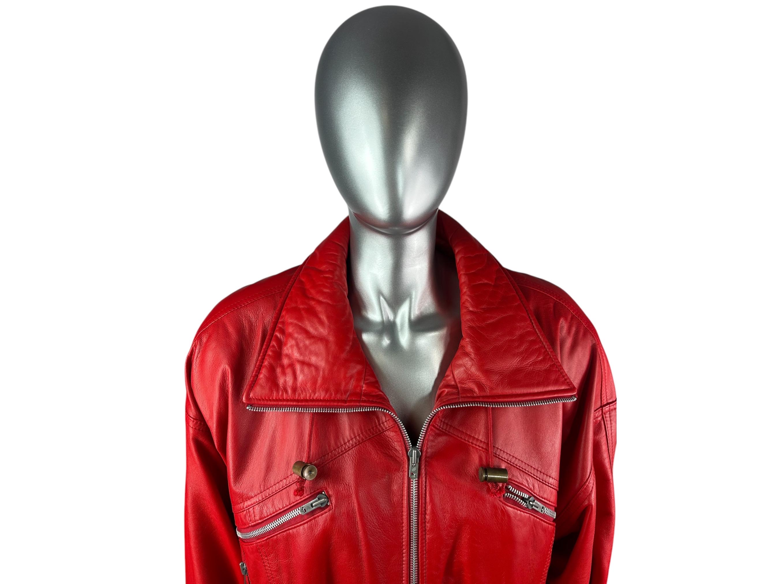Red LAMB Leather Jacket, I.MAGNIN, Size M, Certified Vintage 