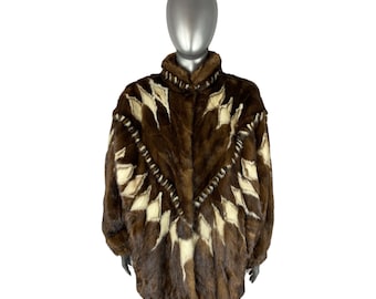 Mahogany MINK w/White MINK Jacket, Batwing Sleeve, Size L/XXXL, Certified Vintage Fur, w/Storage Bag and Appraisal