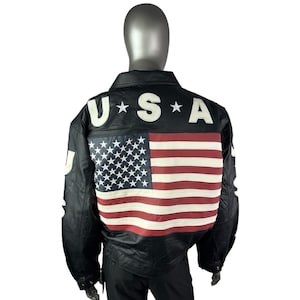Stunning Vintage Statement USA Flag Leather Jacket 90s