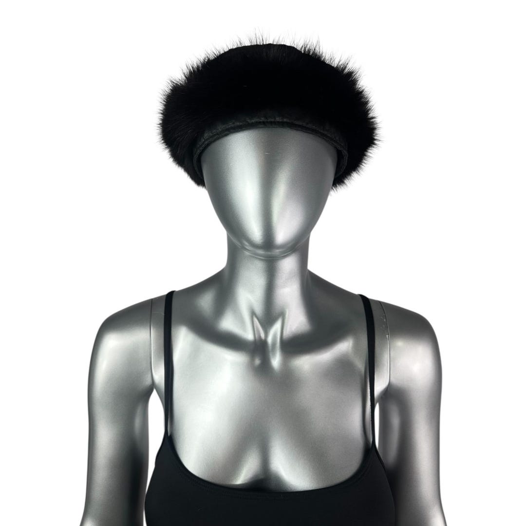 Black FOX & Nylon Headband, Size 24”-L, Certified Vintage Fur Black FOX & Nylon Headband, Size 24”-L, Certified Vintage  main image 4