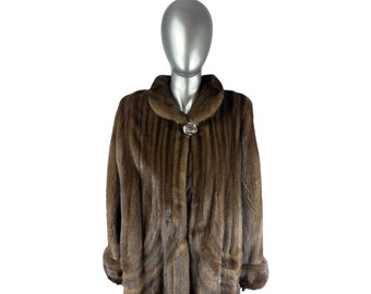 LUNARAINE MINK Directional Coat w/Side Splits, Female USA Pelts, Size L, Certified Vintage Fur w/Storage Bag and Appraisal