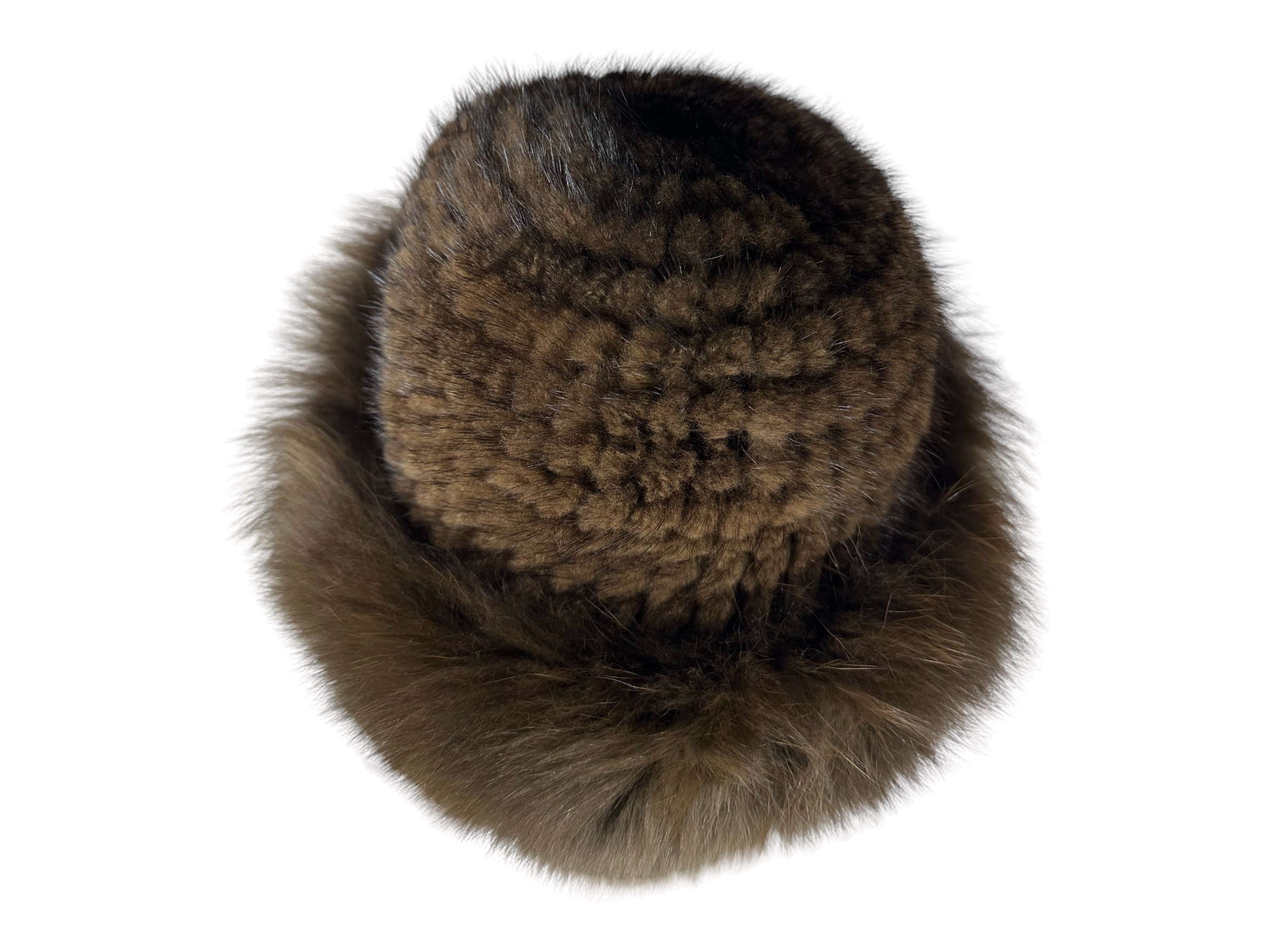 Mahogany MINK Knitted Hat w/FOX Trim, Sz 27” Adjustable, Certified Vintage Fur Mahogany MINK Knitted Hat W/fox, Size XXL-27” Adjustable  main image 3
