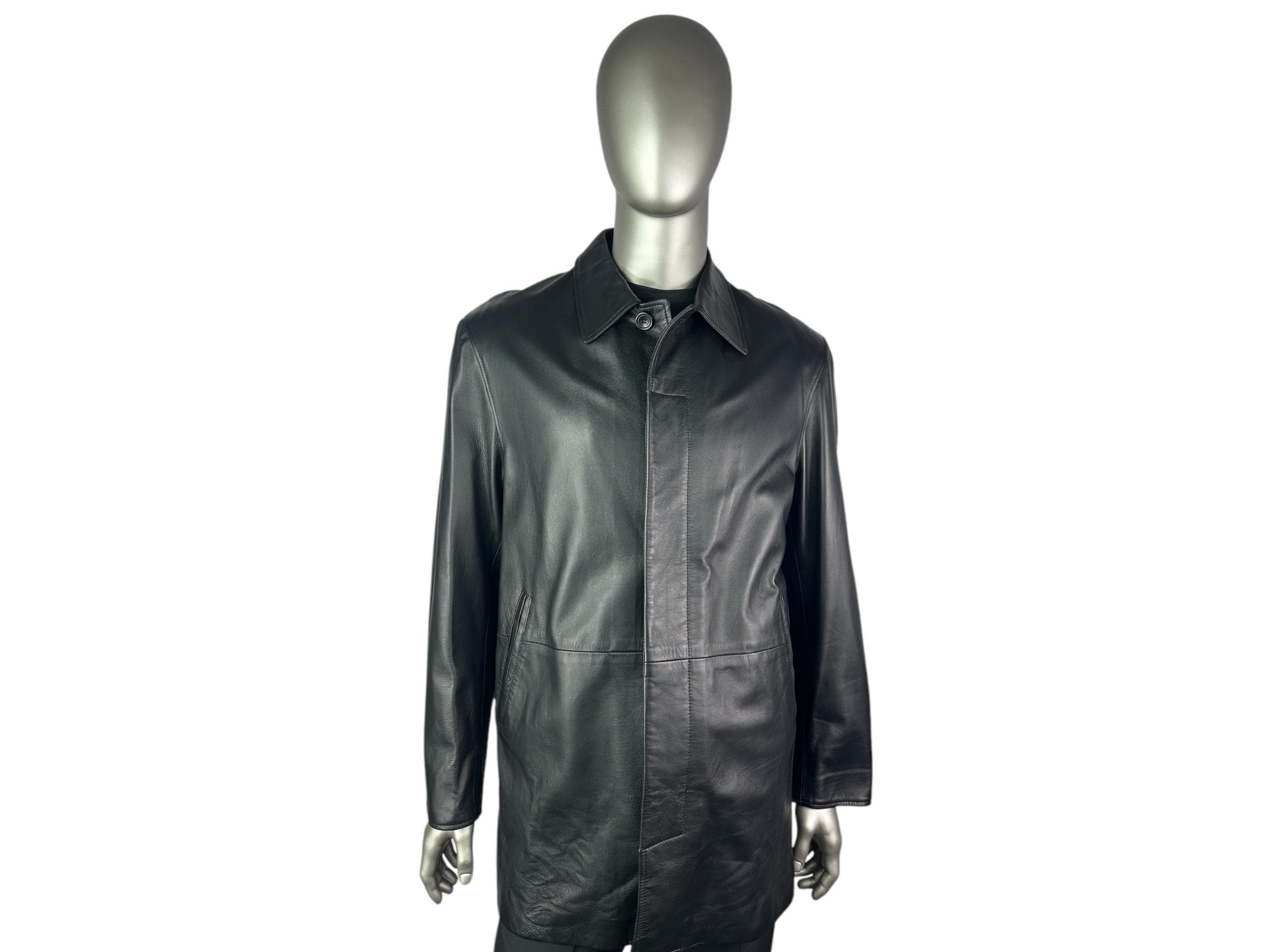 Men's Black Lamb Leather Blazer, Size 52 (42 US ) M, J Men's Black Lamb Leather Blazer, Size 52 (42 US ) M, J