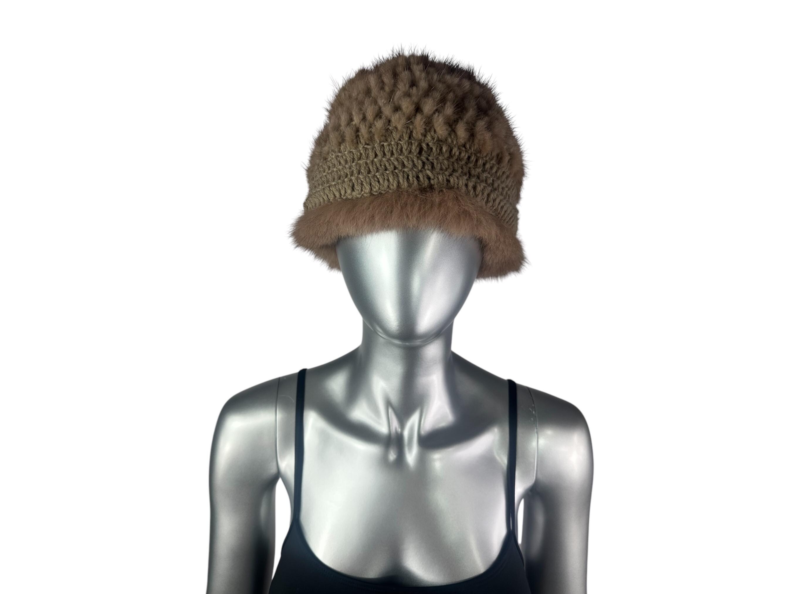 Pastel MINK Knitted Hat W/fox, Size XL-26” Adjustable Band  display picture 1