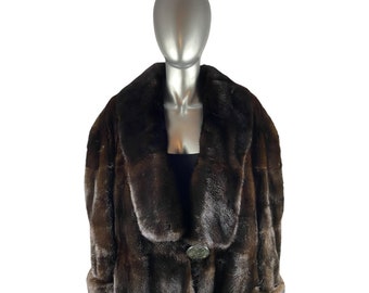 Ranch MINK Horizontal 7/8 Coat, BLACKGLAMA, Size XL, Certified Vintage Fur w/Storage Bag and Appraisal