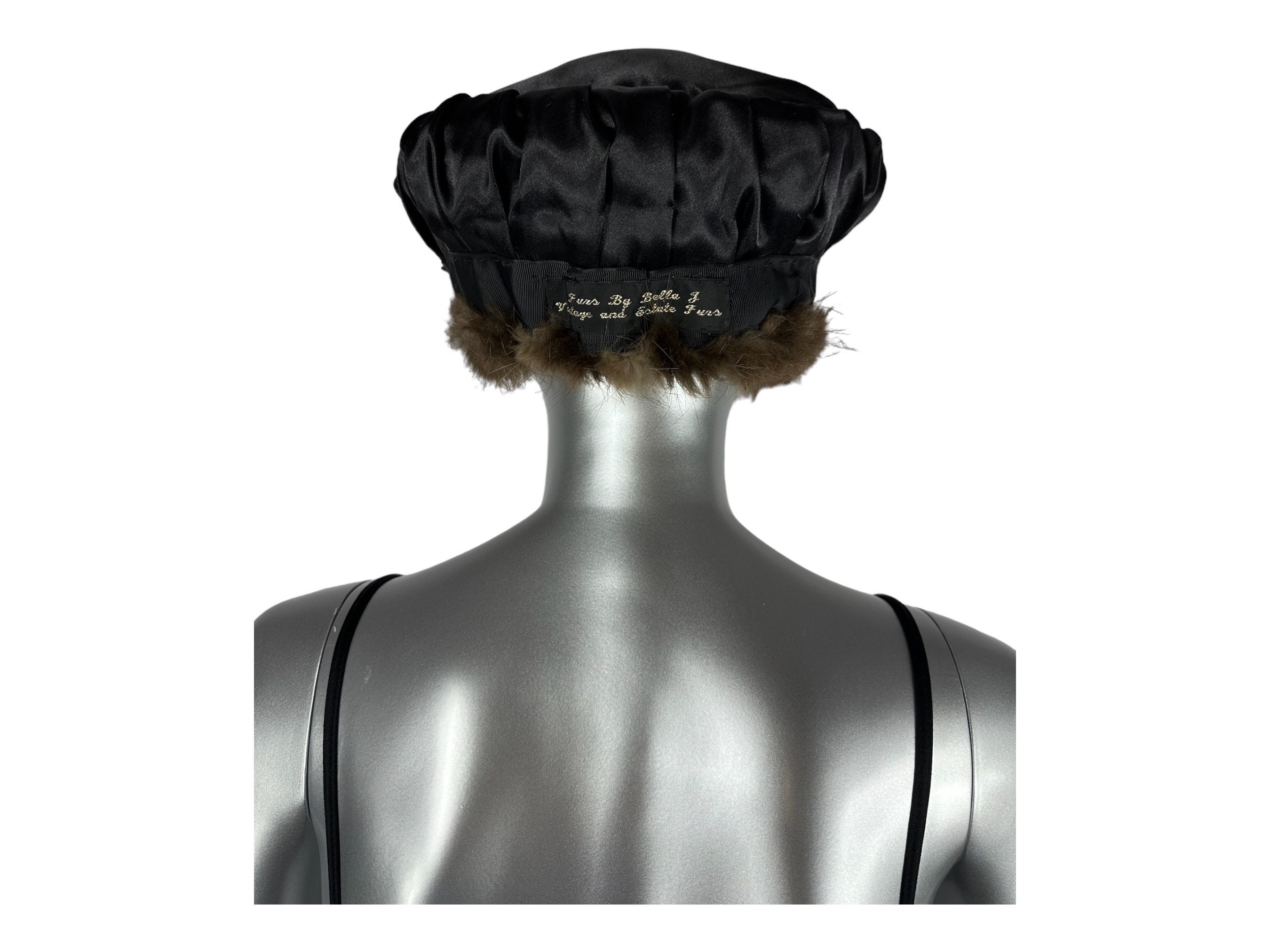 Brown Beaver Beret W/blue Fox Trim, 24”-XL, Certified  display picture 1
