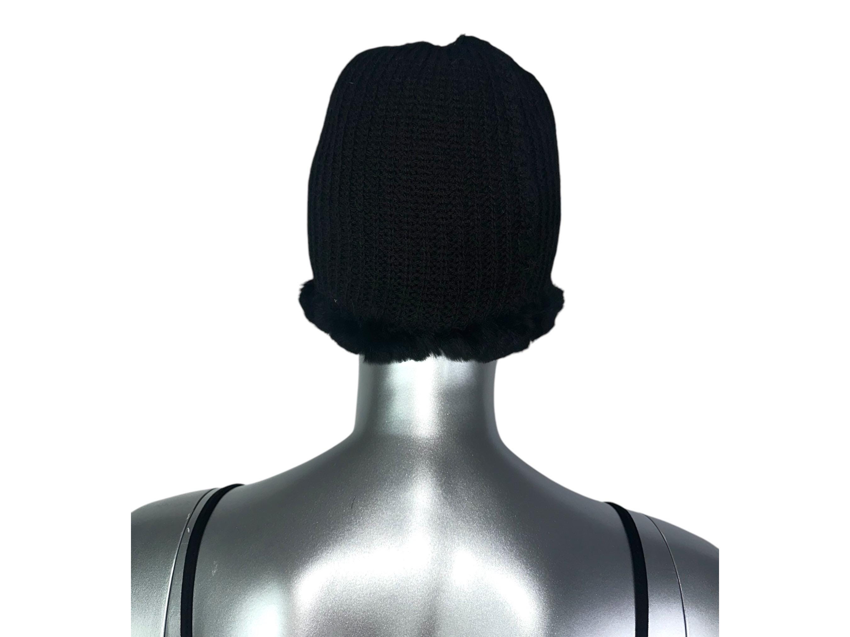 Black Knitted REX RABBIT Hat, One Size 21”-24” W/stretch  display picture 1