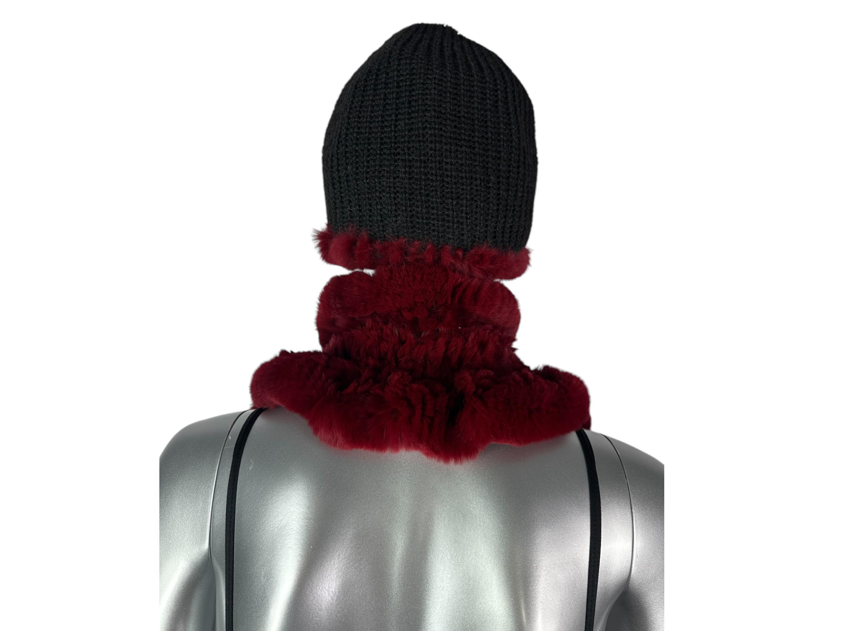 Wine Red REX RABBIT Hat and Scarf W/rosettes, One Size 21  display picture 2