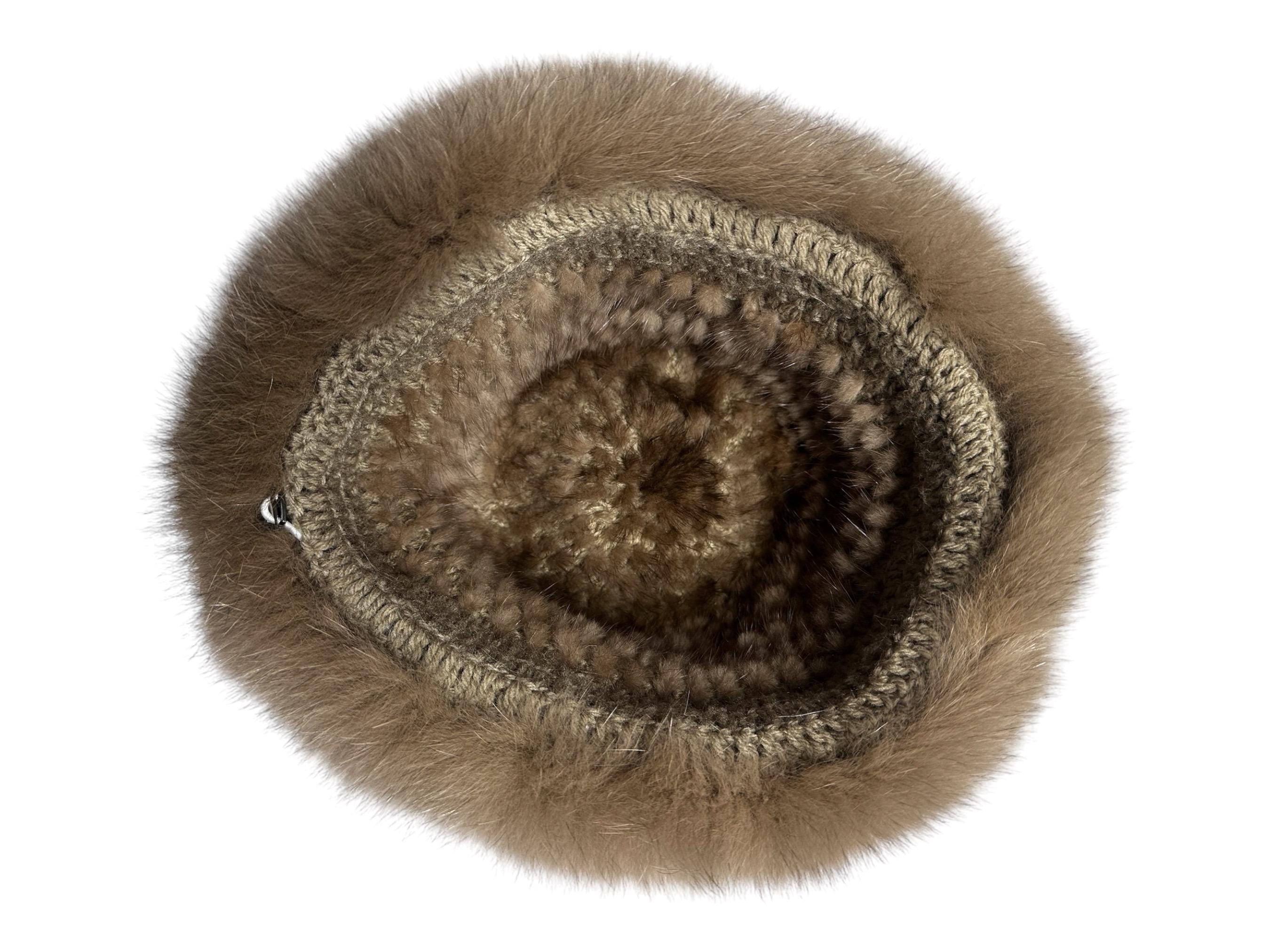PASTEL MINK Knitted Hat w/ BROWN FOX Trim, 26” Adjustable, Certified Vintage Fur RANCH MINK Knitted Hat W/fox, Size XXL-27” Adjustable Band  main image 3