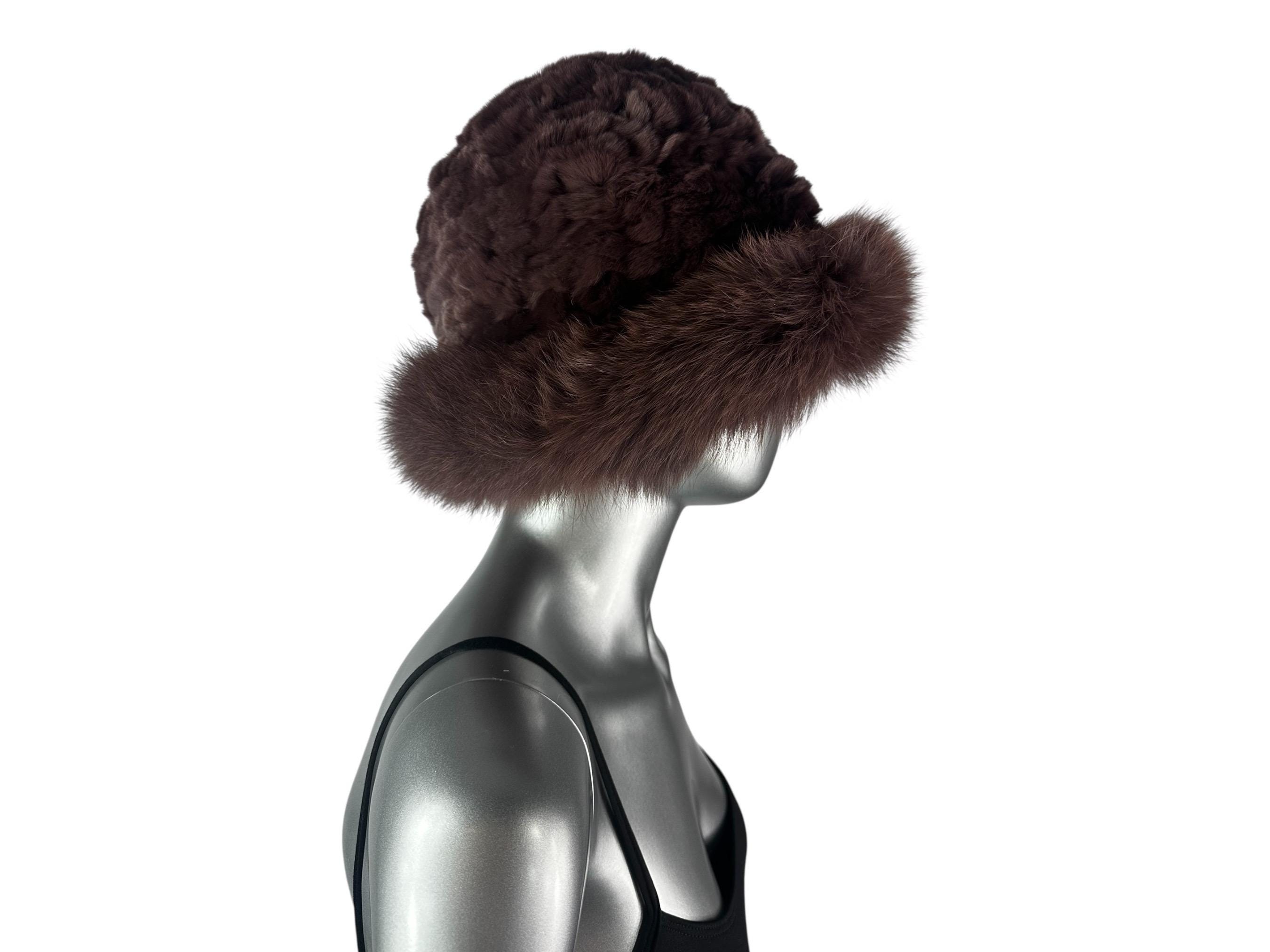 Brown Knitted REX RABBIT Hat W/brown FOX Trim, One Size 22 