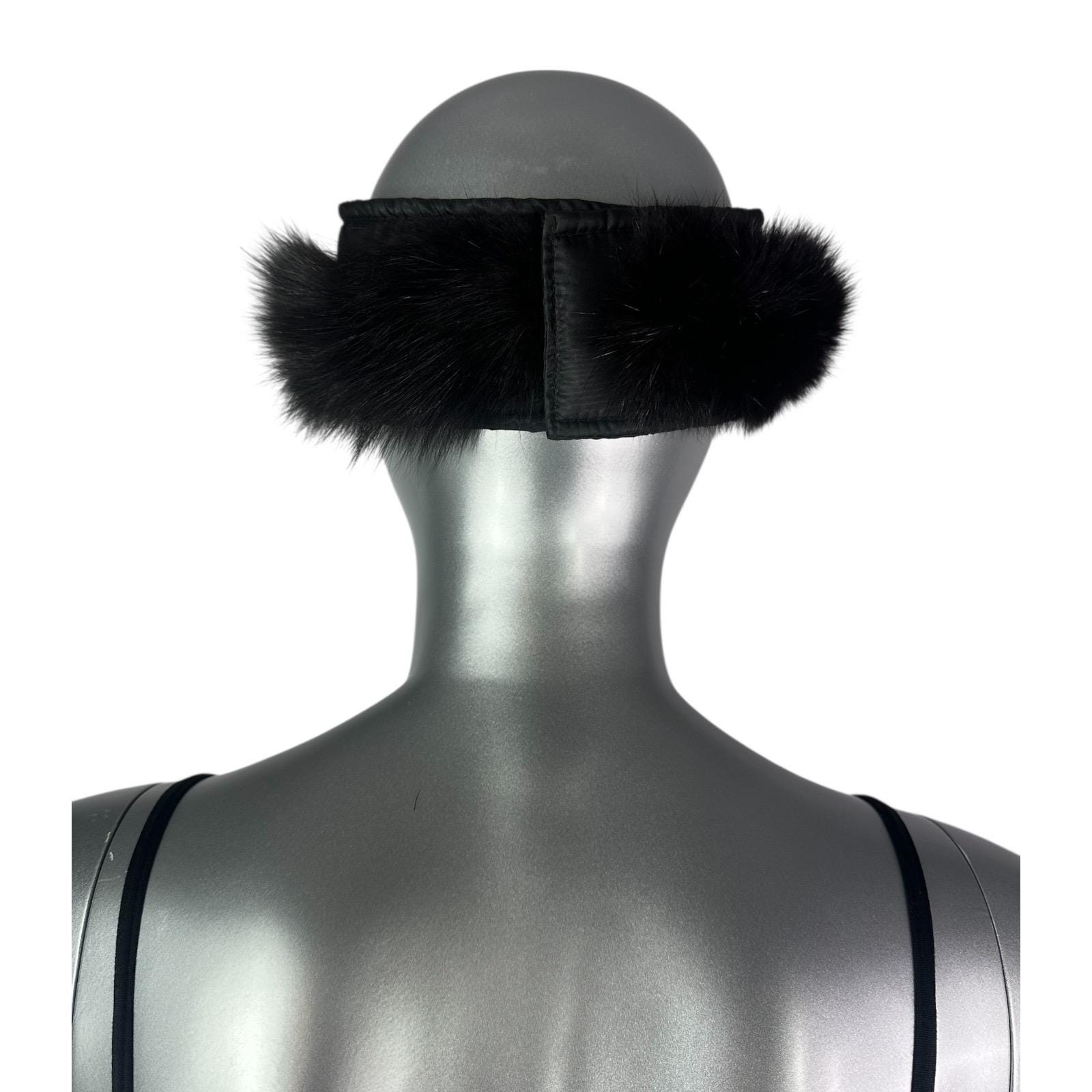 Black FOX & Nylon Headband, Size 24”-L, Certified Vintage Fur Black FOX & Nylon Headband, Size 24”-L, Certified Vintage  main image 2