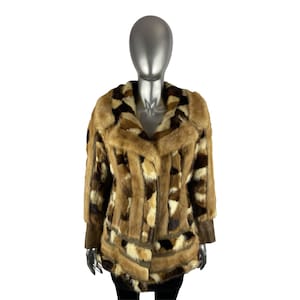 PASTEL Multi Color MINK Jacket w/Leather Inserts, Size S, Certified Vintage Fur w/Storage Bag