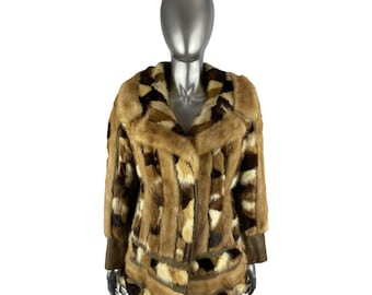 PASTEL Multi Color MINK Jacket w/Leather Inserts, Size S, Certified Vintage Fur w/Storage Bag