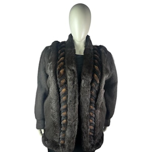 Brown ANGORA Sweater w/RABBIT and MINK Trim, Plus Size 2XL, Certified Vintage Fur w/Storage Bag