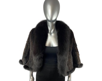 Knitted RANCH MINK Capelet w/Black Fox, Size XxS,XS, Certified Vintage Fur
