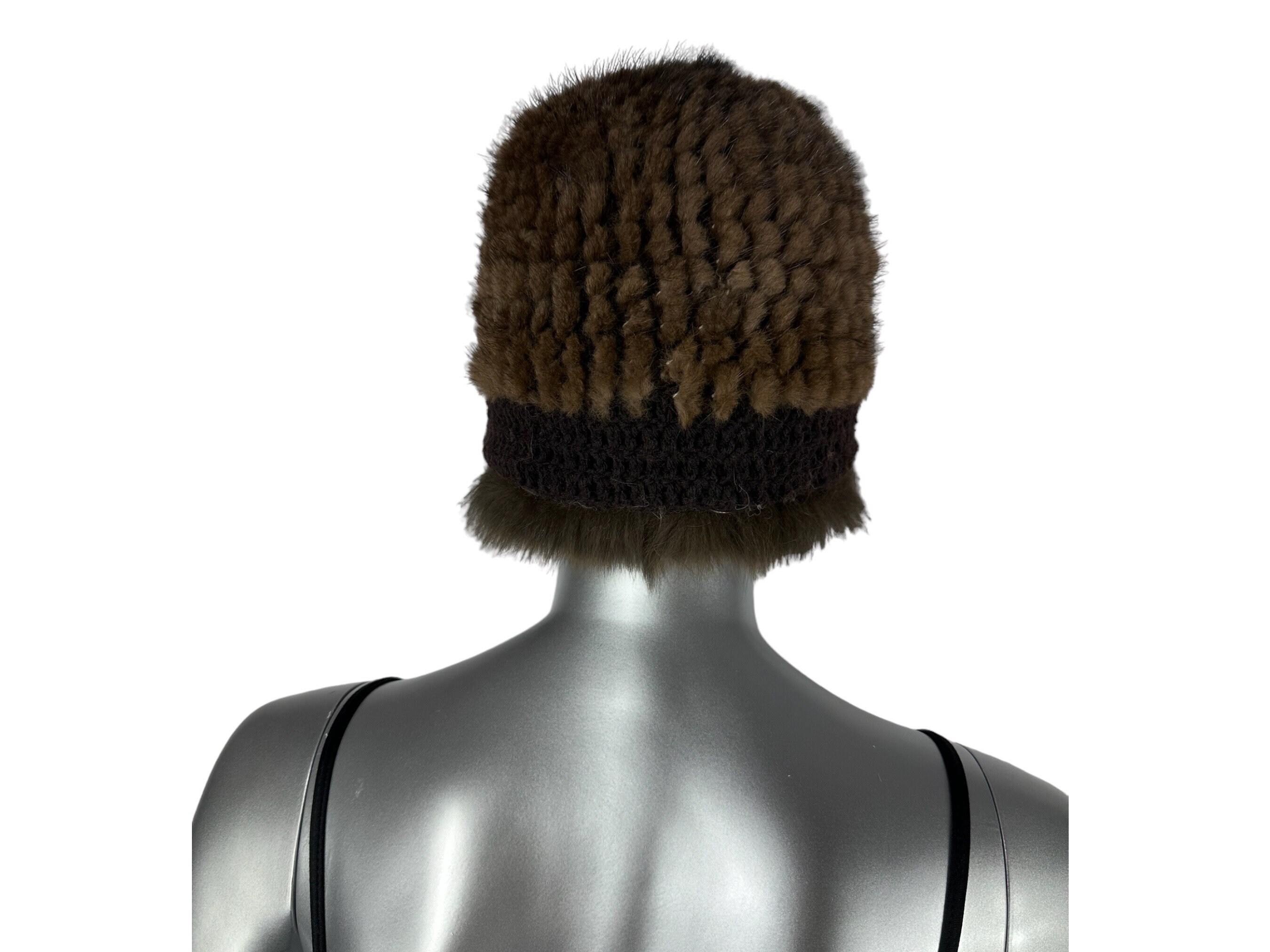 Mahogany MINK Knitted Hat W/fox, Size XXL-27” Adjustable  display picture 3