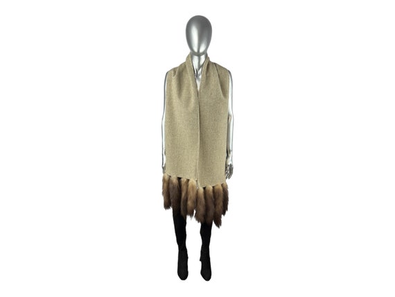 Beige Wool Scarf w/STONE MARTEN Tails, Certified … - image 3