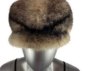 Cross MINK Hat, Sz 21” XS, Certified Vintage Fur Black and White CROSS MINK Baseball Style Hat, Size Xs-21  main image 4