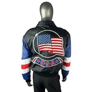 Men’s Leather USA Flag Jacket, Michael Hoban, Size S/M, Certified Vintage Leather