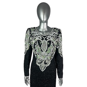 Long Sleeve Black Sequin Gown - Etsy