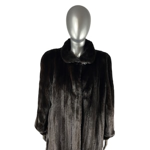 Ranch Mink Swing 7/8 Coat, Directional, BLACKGLAMA, SAKS, Size XL, Certified Vintage Fur w/Storage Bag and Appraisal