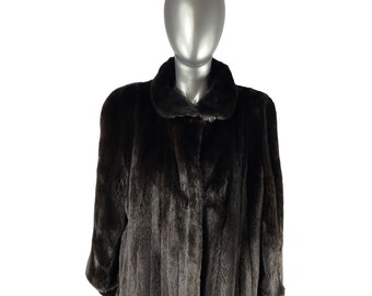 Ranch Mink Swing 7/8 Coat, Directional, BLACKGLAMA, Size 8, Certified Vintage Fur w/Storage Bag and Appraisal