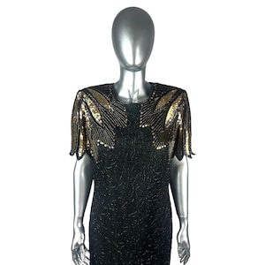 stenay beaded silk dress Vintage 80s 100% SILK Black Stenay Beaded Sequin Gown Dress Full Length **READ**
