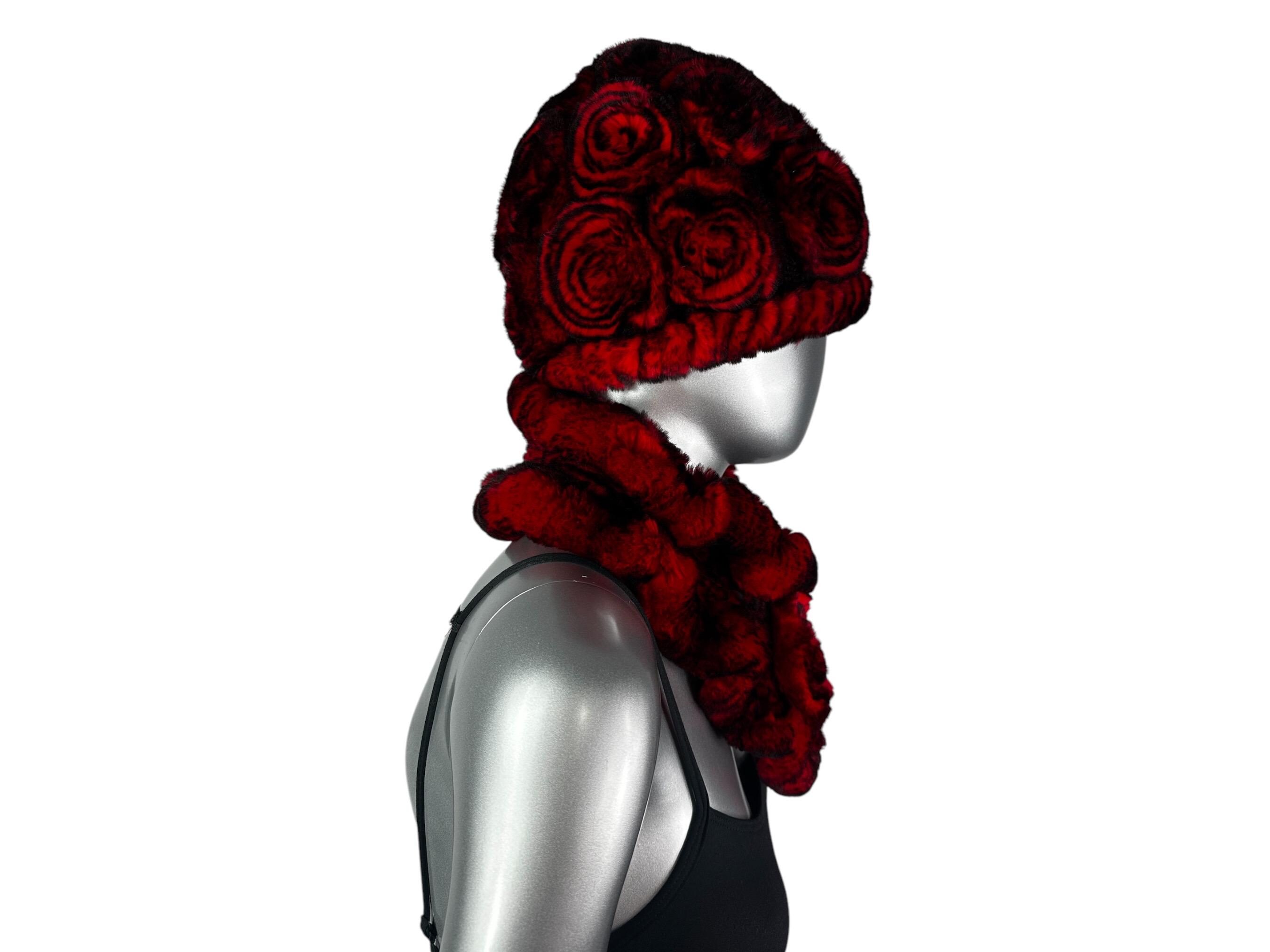 Red REX RABBIT Hat and Scarf W/rosettes, One Size 21”-23” W  display picture 3